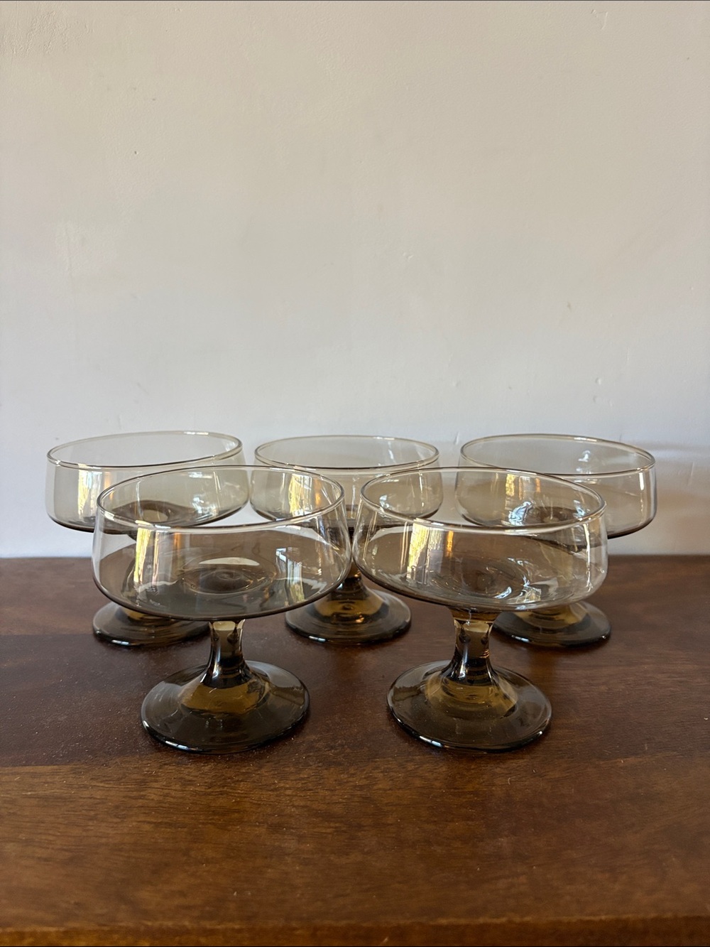 LIBBEY - Set of 5 Vintage Smoked Glass Coupe Champagne Glasses